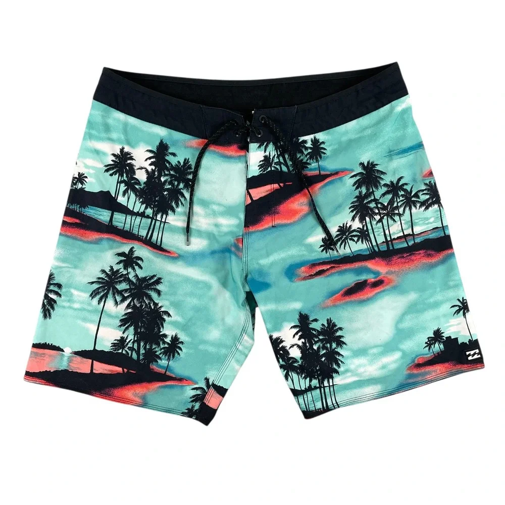 Billabong Board Shorts Men 36 Multicolor Palm Tree Tropical Island Surf Swimwear